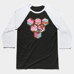 Japanese Geometrical Streetwear Design Floral Cherry Blossom Retro Art Earth Colours 587 Baseball T-Shirt